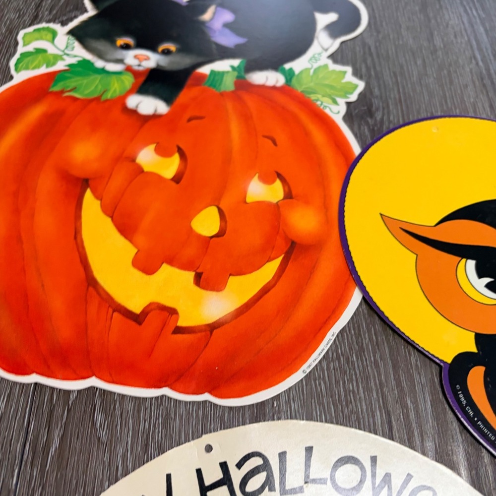 Vintage 1995 Halloween Die Cut Decorations Lot Witch Frankenstein Cat Bat 8pc - Picture 7 of 11